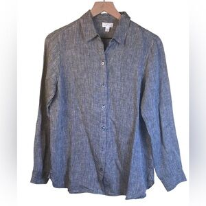 J.Jill Love Linen Gray Button-Up Shirt Blouse 100% Linen Size XS